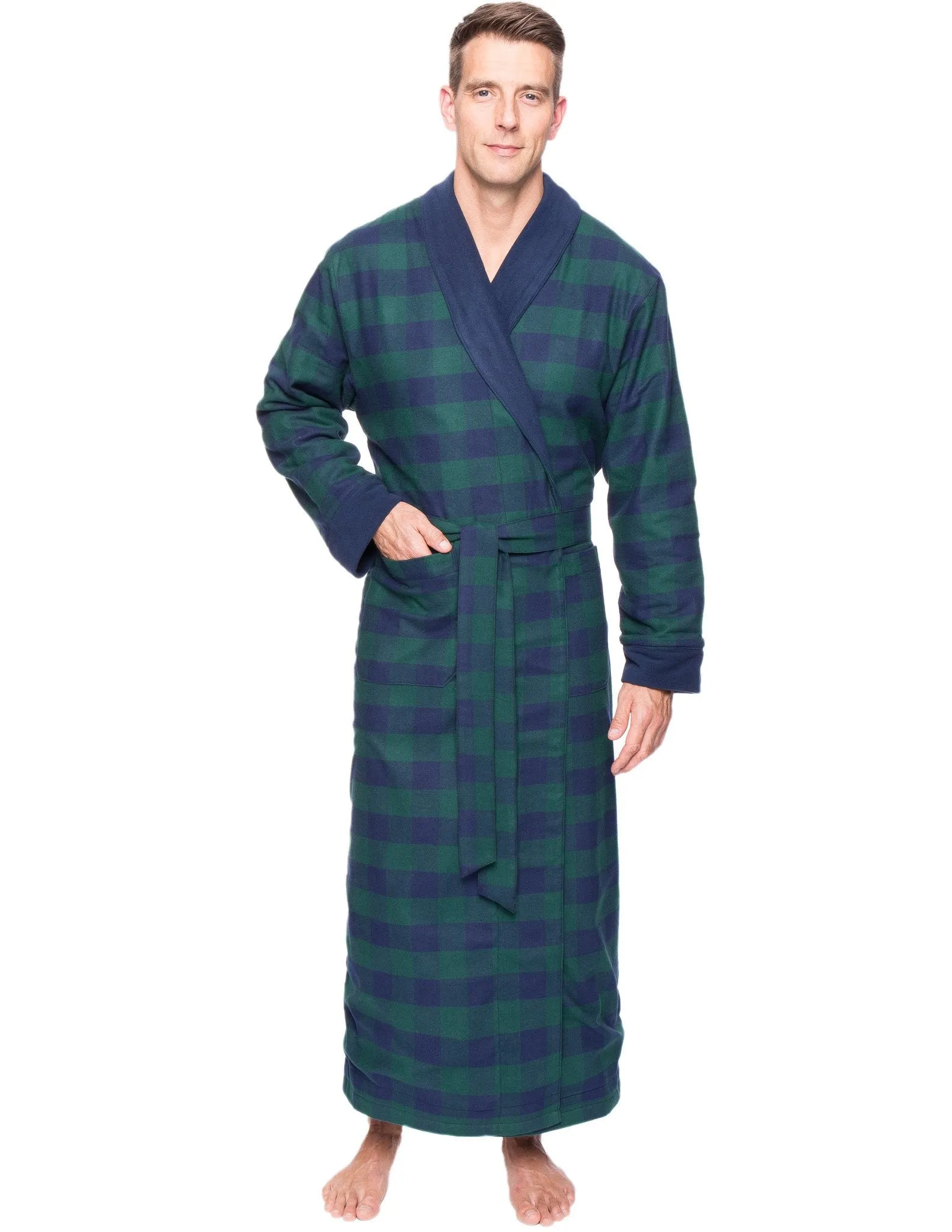 Men's Premium 100% Cotton Flannel Fleece Lined Robe