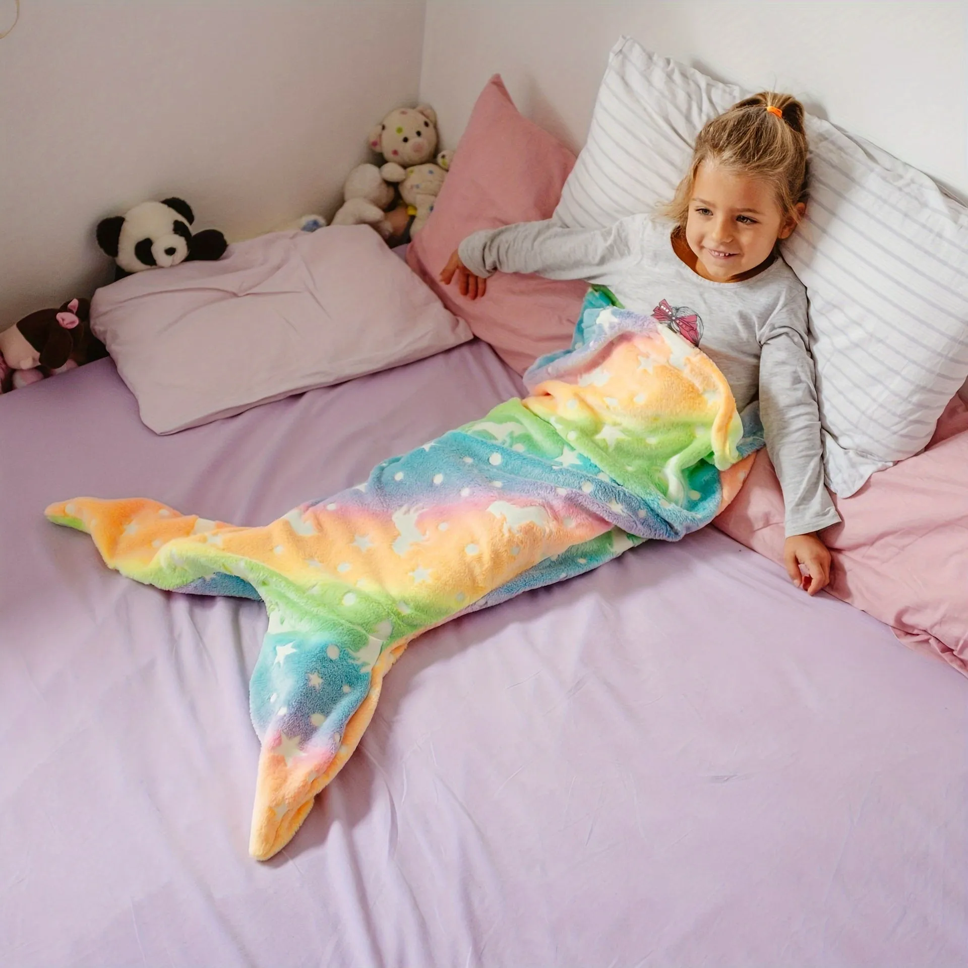 Mermaid LightUp Sleeping Bag Cozy Flannel Rainbow Blanket