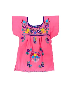 Mexican Puebla Dress for Girls Coral