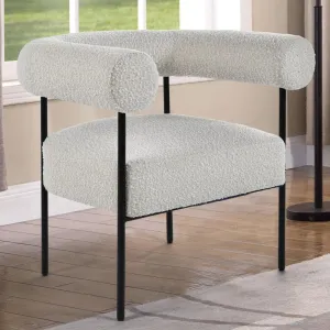 Minimalist Cream Boucle Fabric with Black Leg Accent Chair