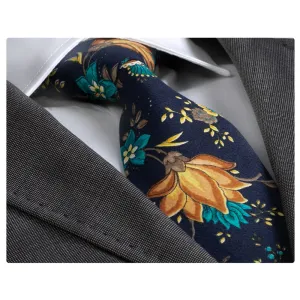 Navy Blue Floral Silk Necktie