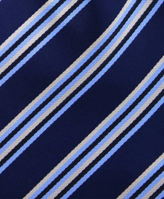 Navy Blue, Light Blue & Yellow Striped 4" Wide Tie