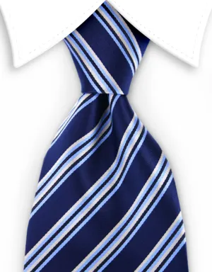 Navy Blue, Light Blue & Yellow Striped 4" Wide Tie