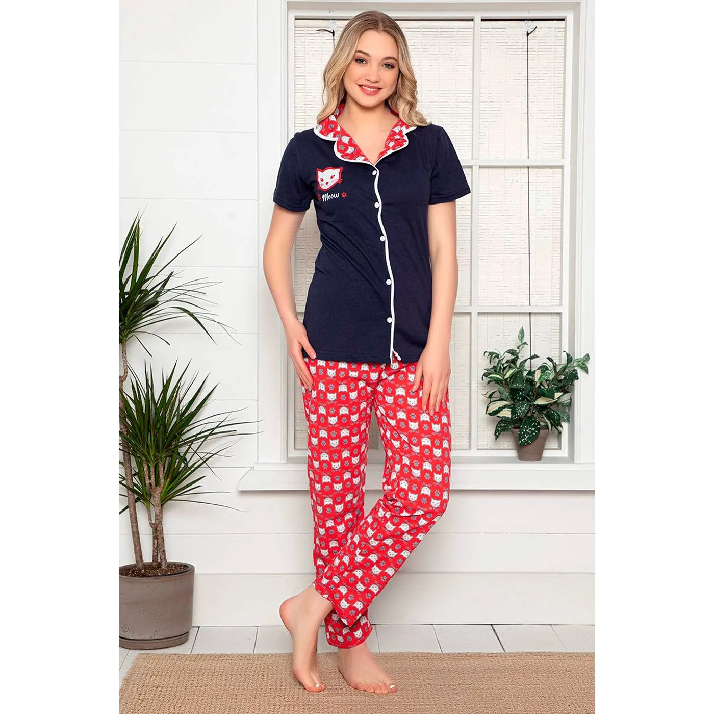 Navy Short Cuffed Pajamas Set