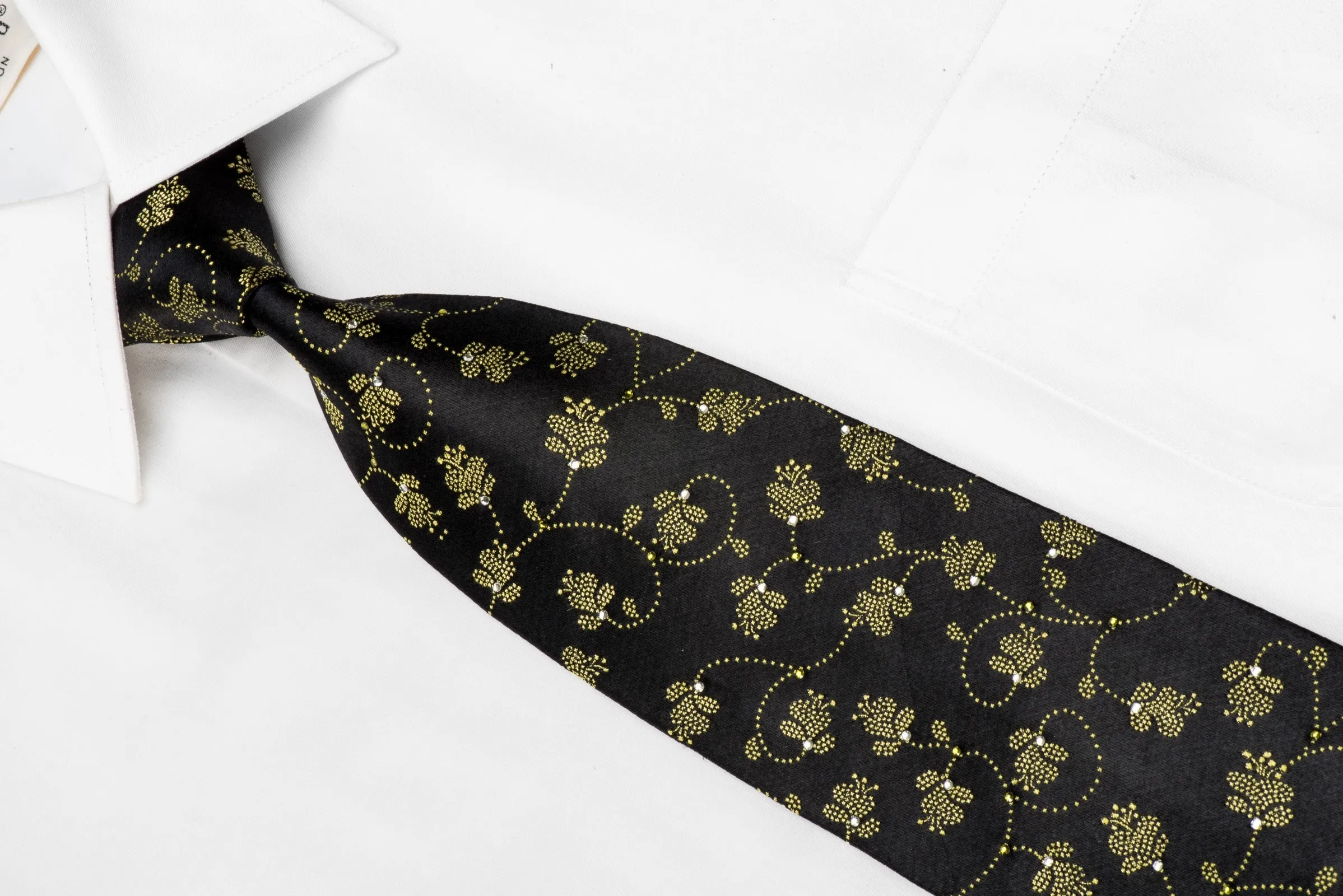 Nina Ricci Mens Crystal Silk Tie Yellow Floral On Black