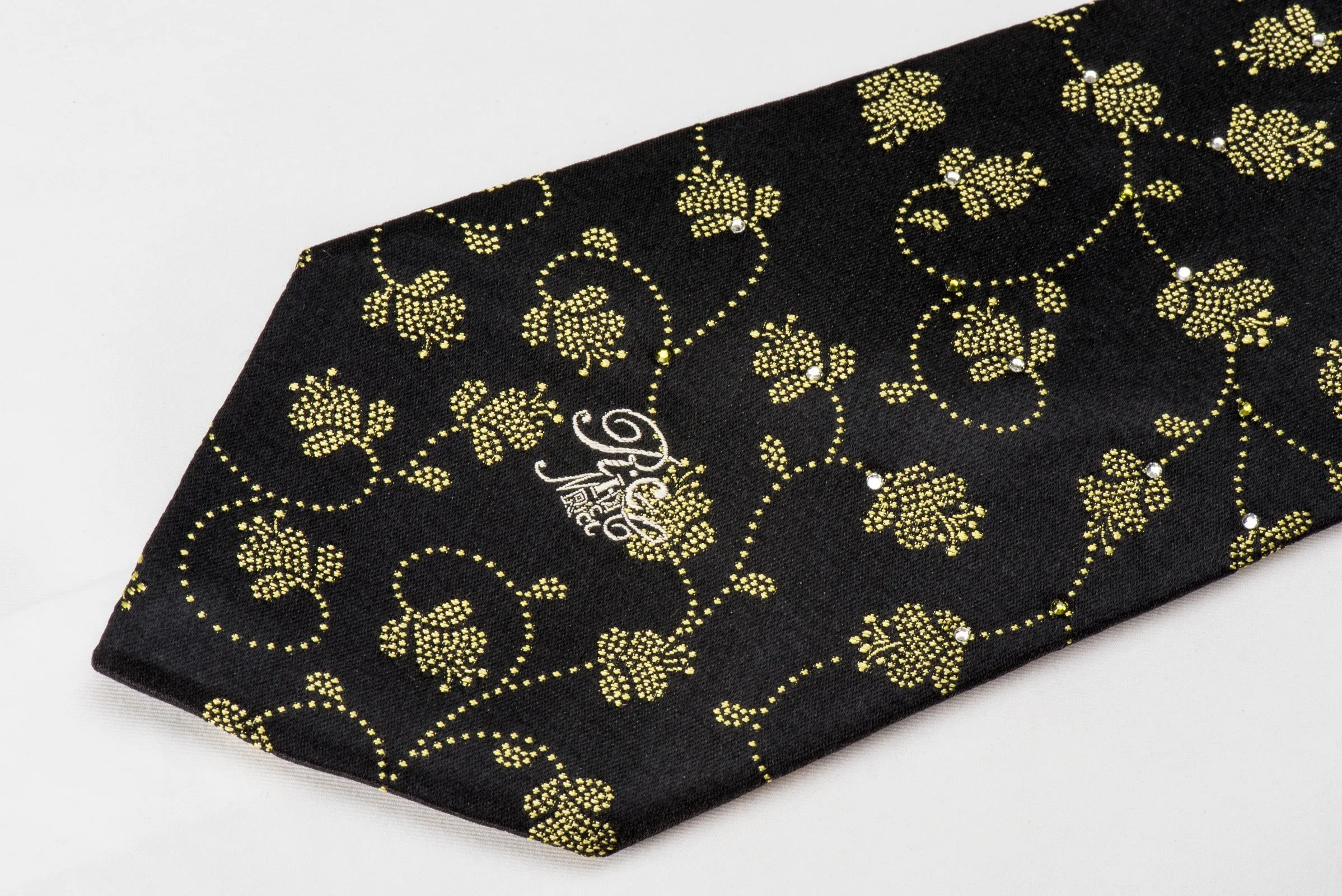 Nina Ricci Mens Crystal Silk Tie Yellow Floral On Black