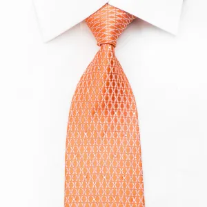 Paco Rabanne Men's Silk Tie Geometric On Orange Sparkling With Rhinestones