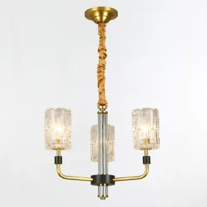 Prismatic Crystal Cylinder Shade Chandelier: Minimalist Gold Pendant Light