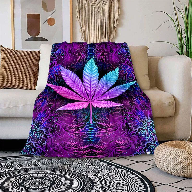 Purple Psychedelic Maple Leaves Flannel Throw Blanket for Home  Travel