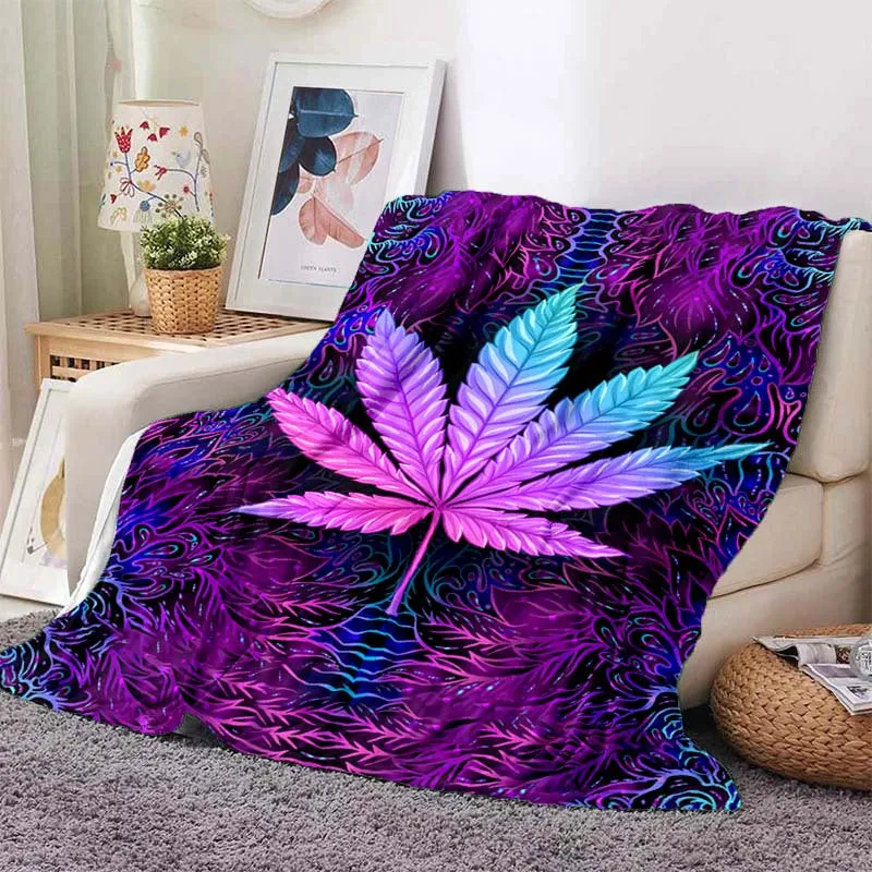 Purple Psychedelic Maple Leaves Flannel Throw Blanket for Home  Travel