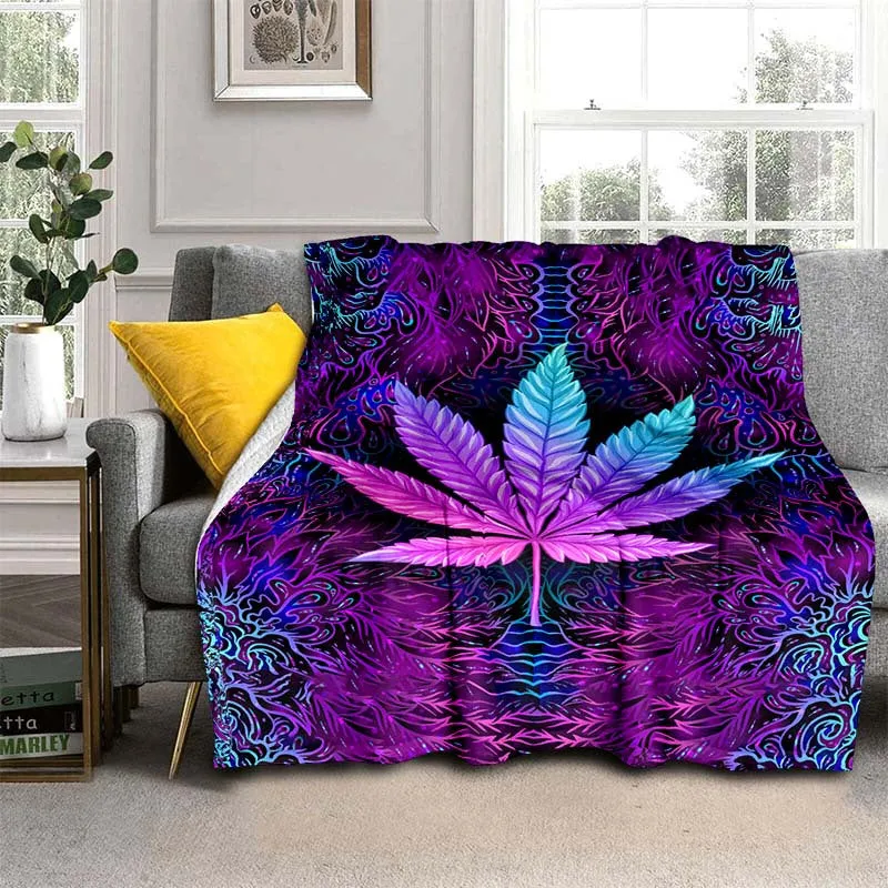 Purple Psychedelic Maple Leaves Flannel Throw Blanket for Home  Travel