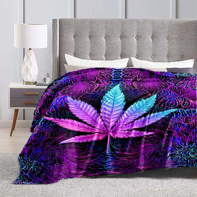 Purple Psychedelic Maple Leaves Flannel Throw Blanket for Home  Travel