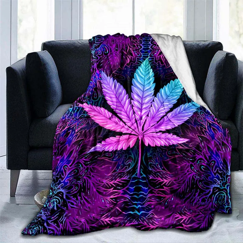 Purple Psychedelic Maple Leaves Flannel Throw Blanket for Home  Travel