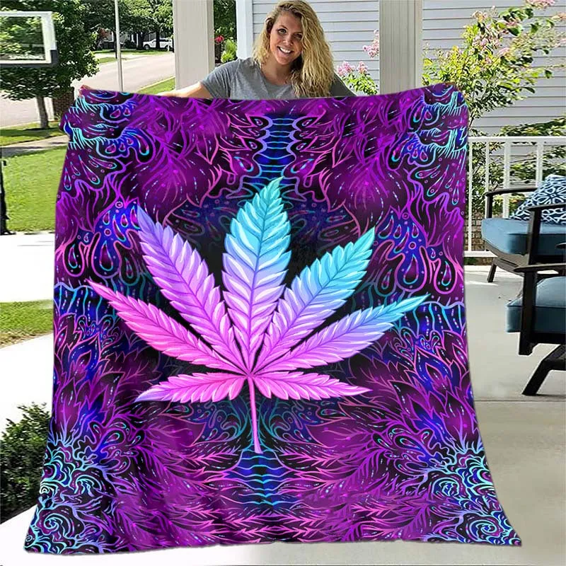 Purple Psychedelic Maple Leaves Flannel Throw Blanket for Home  Travel