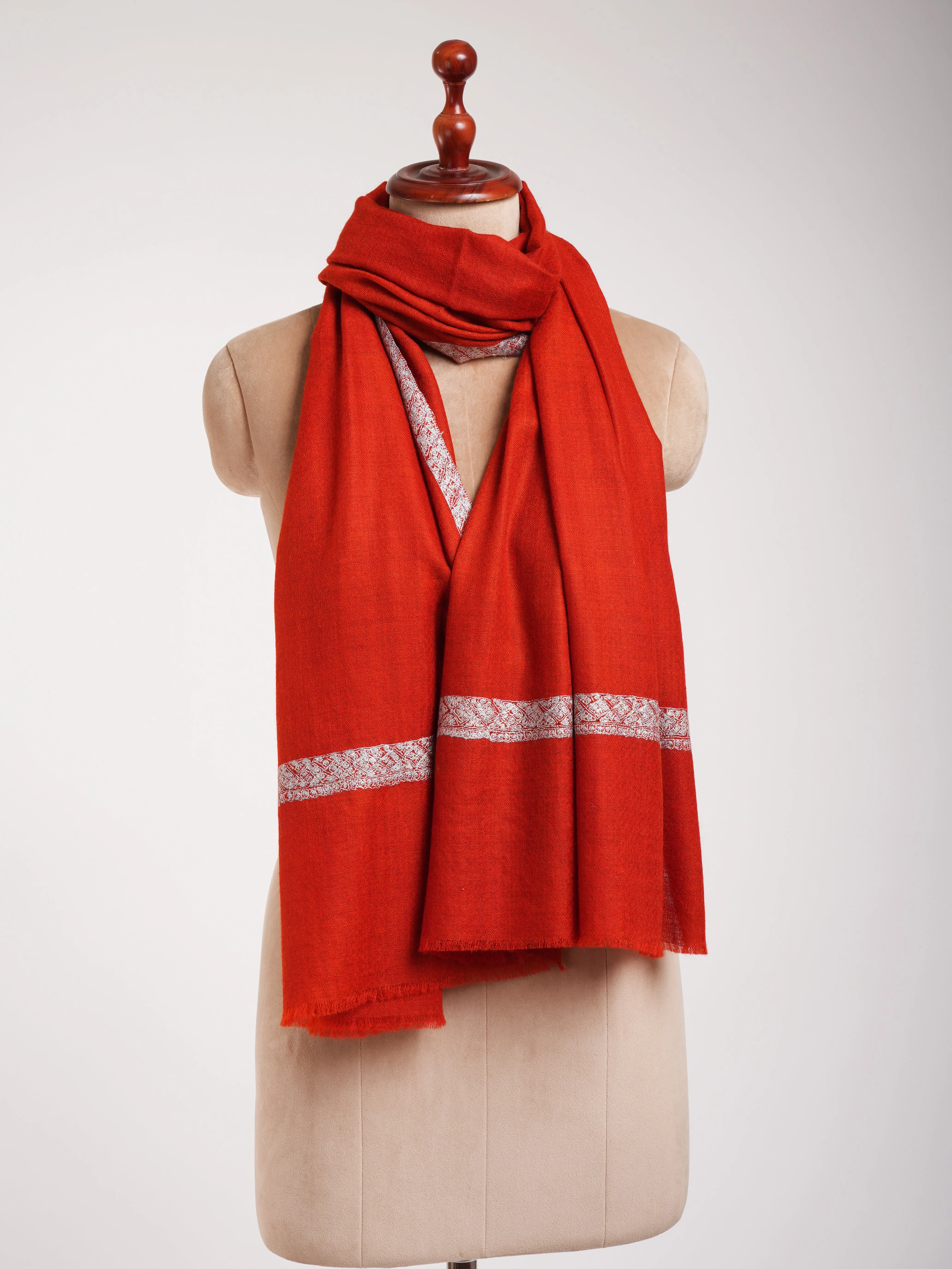 Red Embroidered Artistic Cashmere Stole