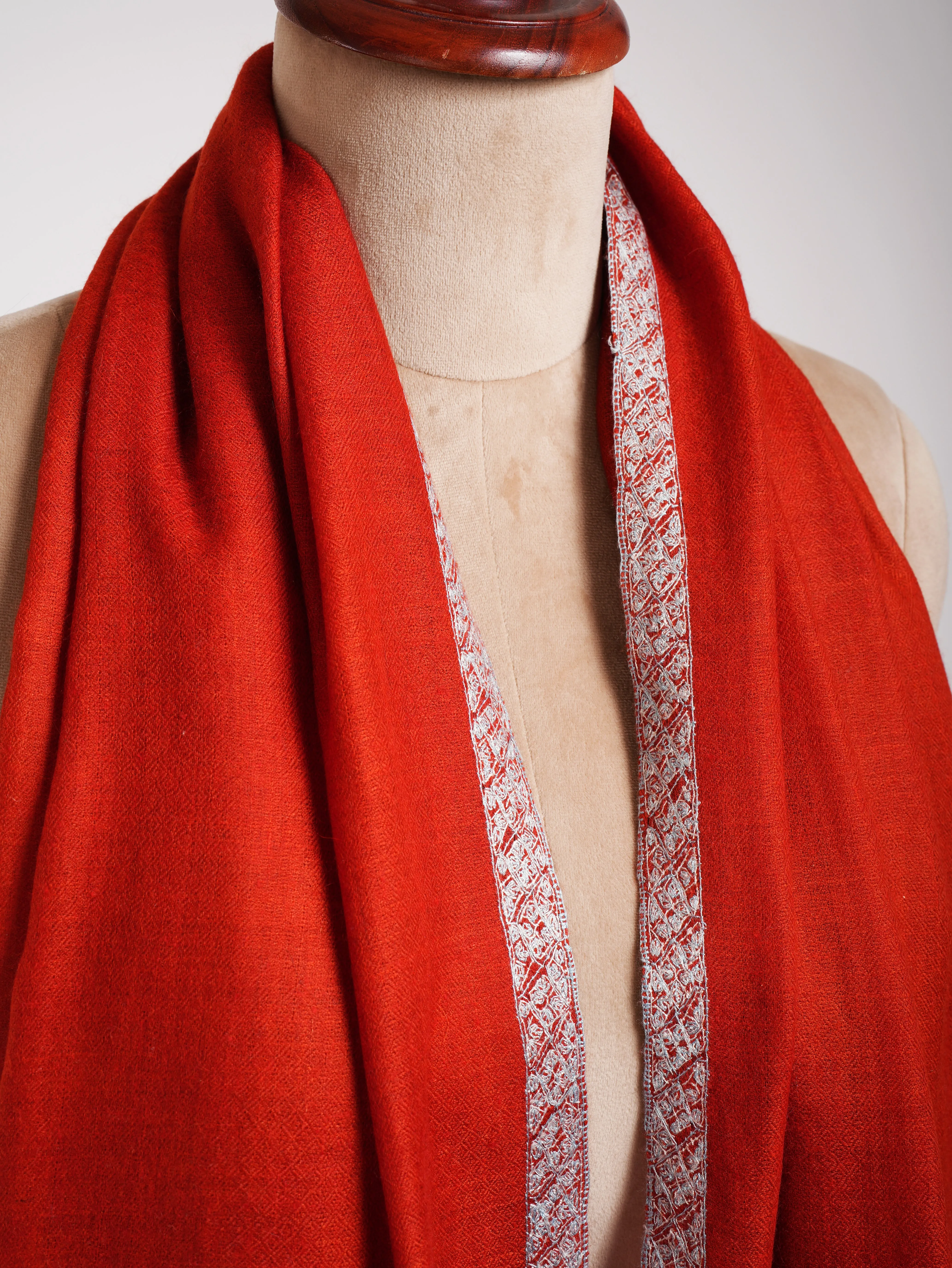 Red Embroidered Artistic Cashmere Stole