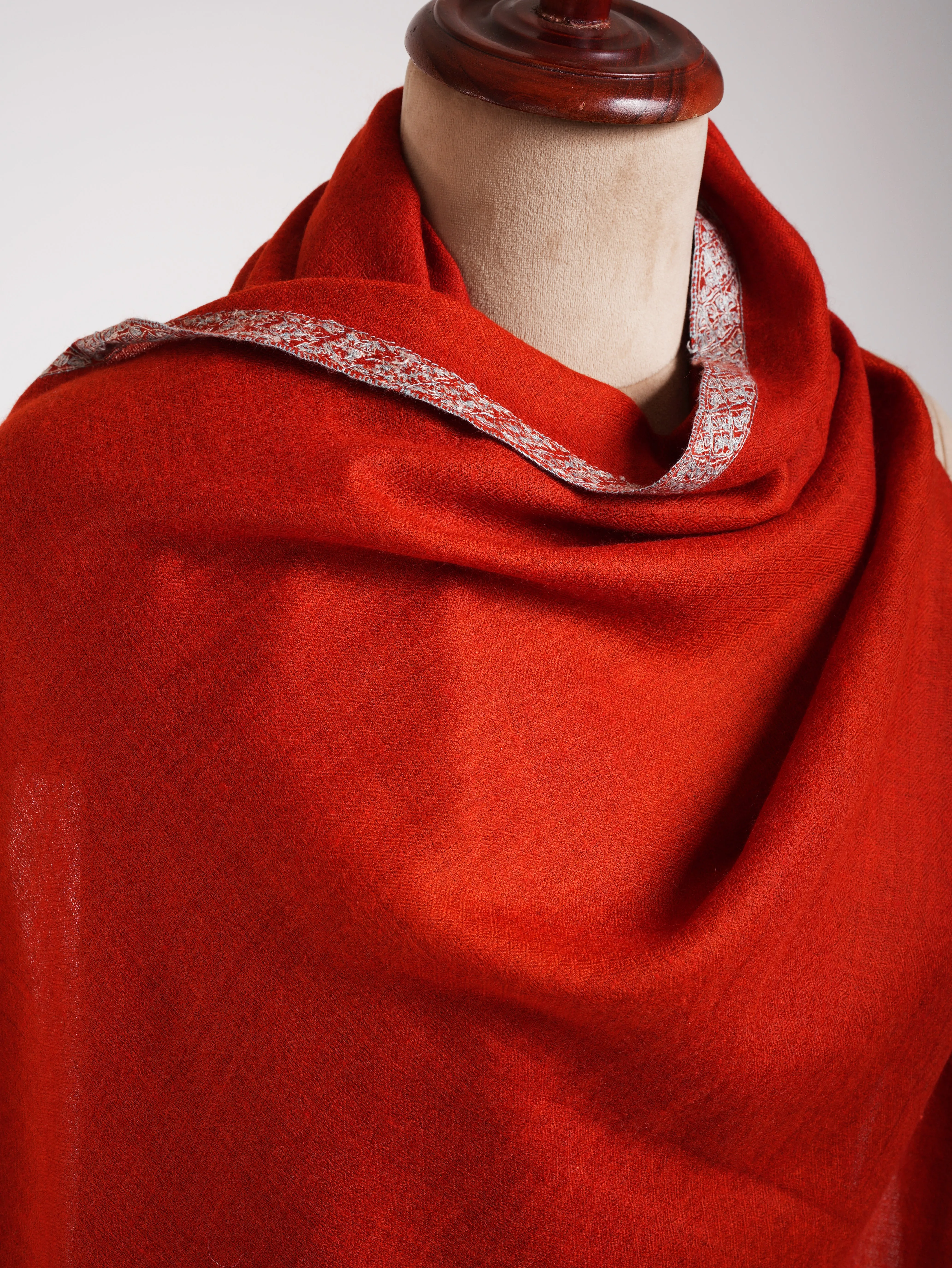 Red Embroidered Artistic Cashmere Stole