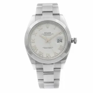 Rolex Datejust 41 Steel White Roman Dial Smooth Oyster Automatic Watch TFJ-142508566