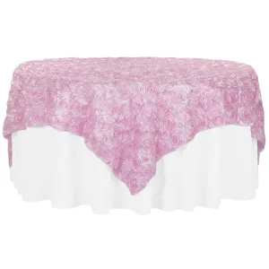 Rosette Satin Table Overlay Topper 85"x85" - Medium Pink