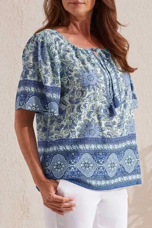 Short Sleeve Blouse with Tassels