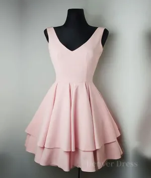 Simple v neck pink short prom dress cute pink homecoming dress