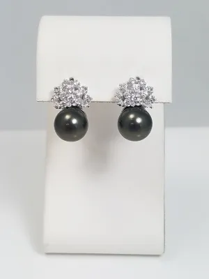 Simulated Pearl/Cubic Zirconia 14k White Gold Drop Earrings