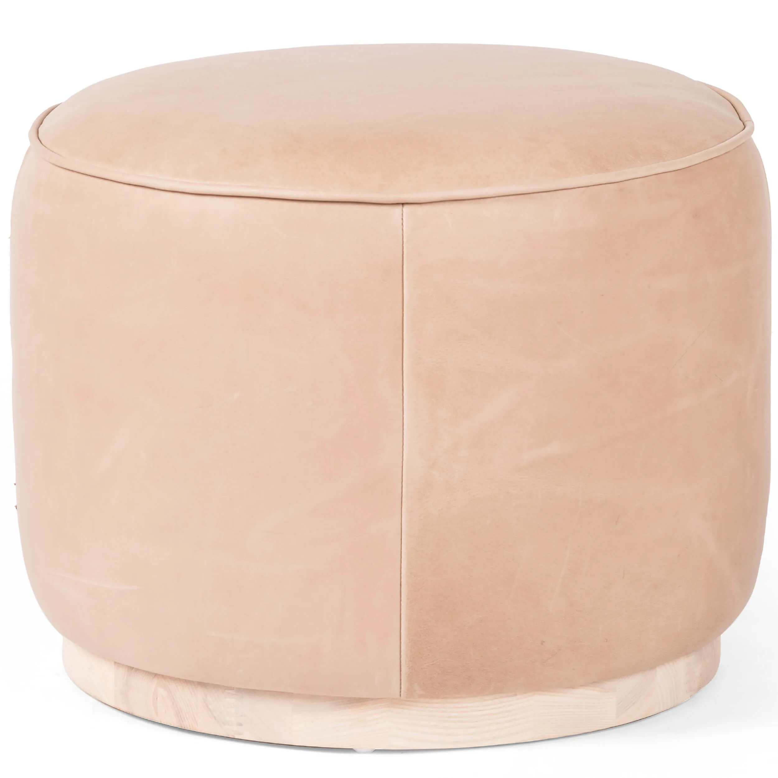 Sinclair Round Leather Ottoman, Burlap