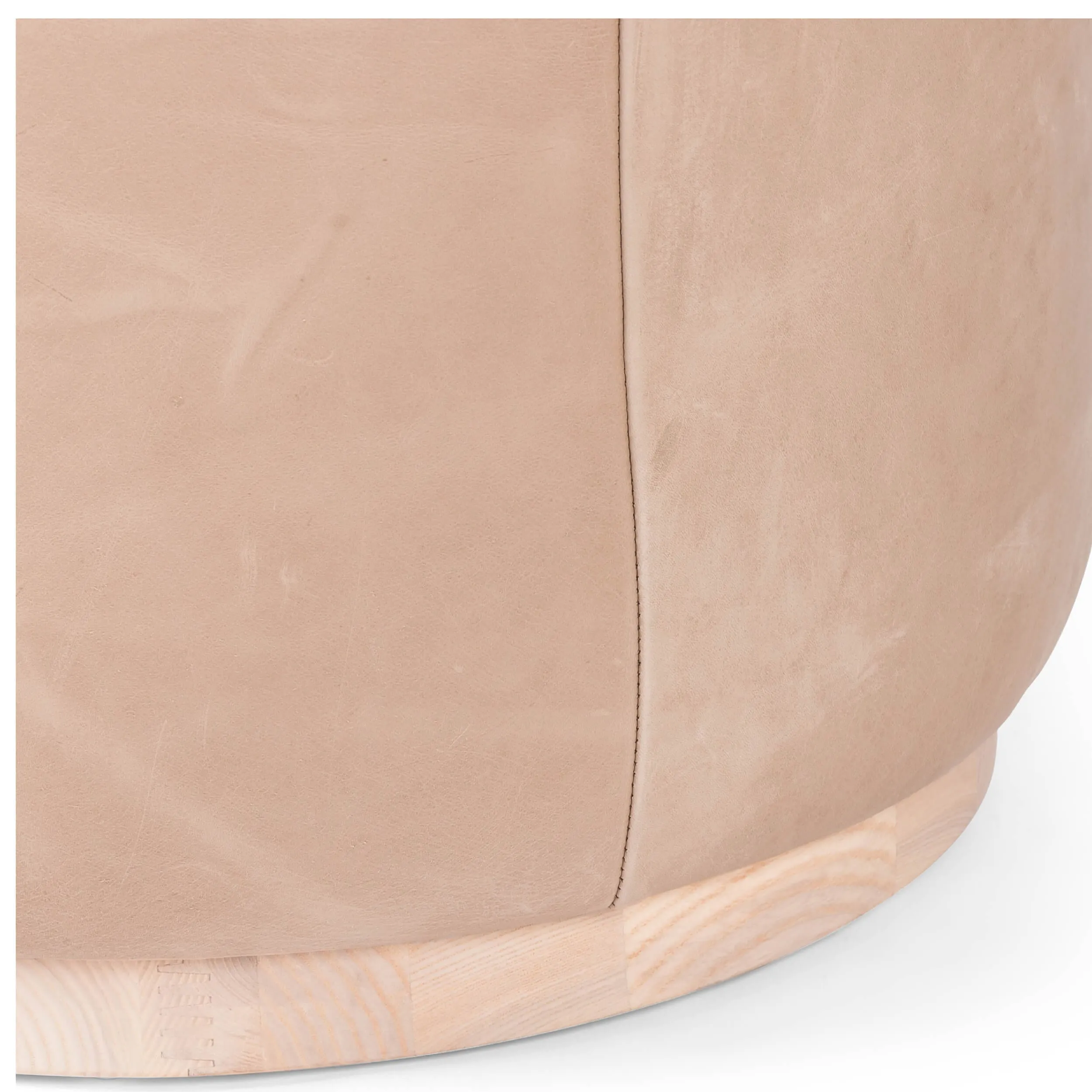 Sinclair Round Leather Ottoman, Burlap