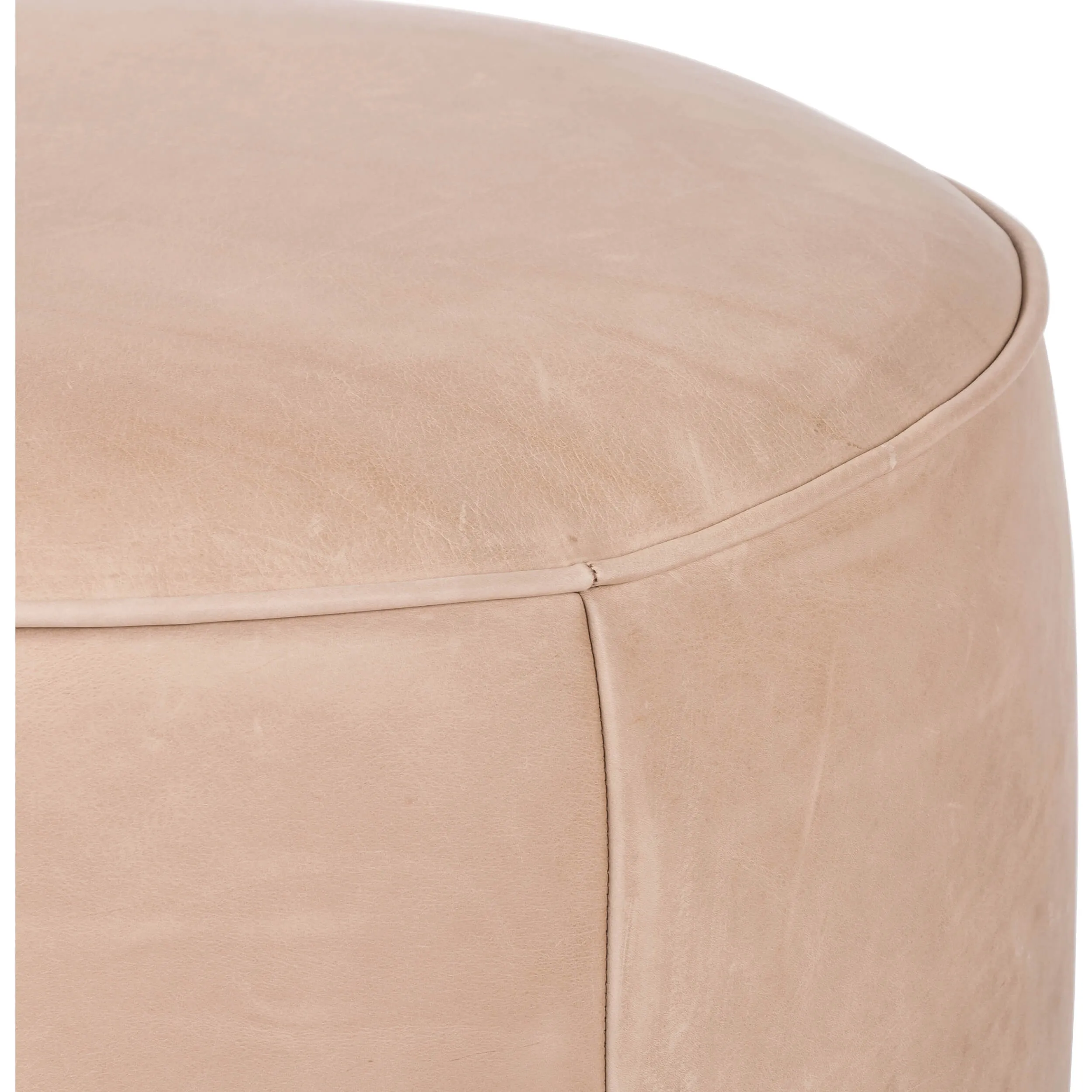 Sinclair Round Leather Ottoman, Burlap