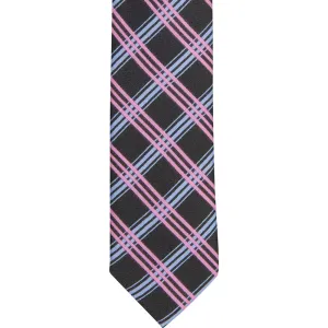 ST20 - Pink/Blue Plaid on Black - Skinny Width