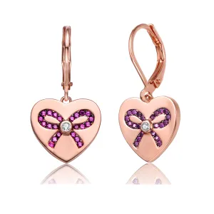 Sterling Silver Rose Gold Plated Pink Cubic Zirconia Leaver back Earrings