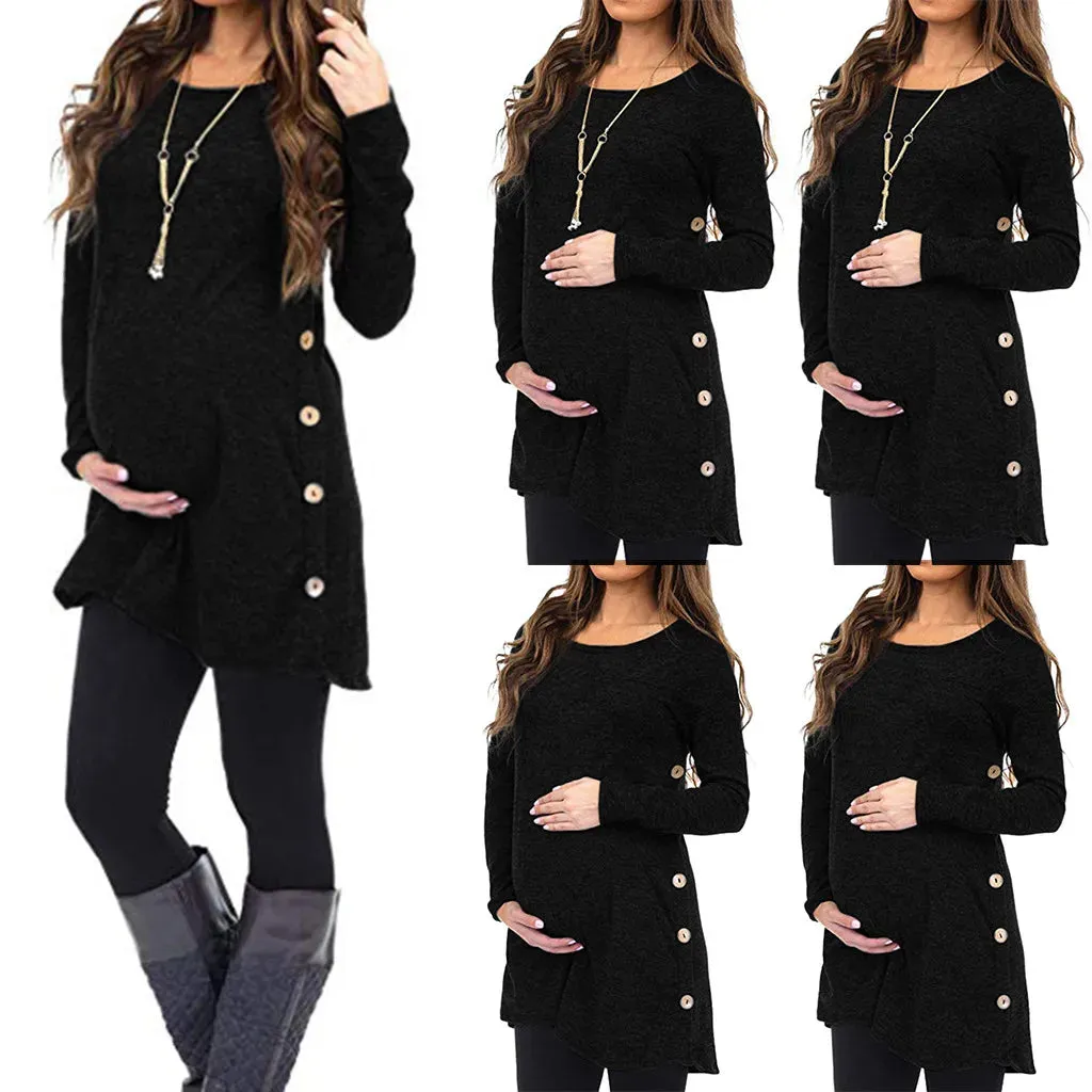 Stylish Maternity Long Sleeve Button Top (Comfortable Pregnancy Blouse)