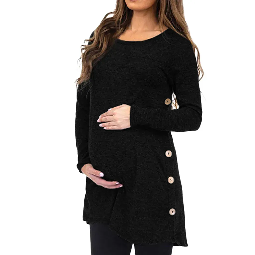 Stylish Maternity Long Sleeve Button Top (Comfortable Pregnancy Blouse)