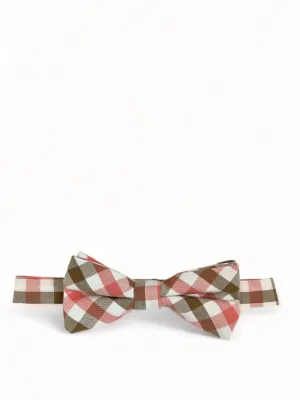 Tan, Pink and White Plaid Cotton Bow Tie by Paul Malone