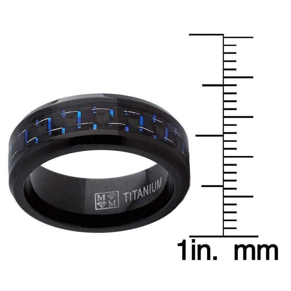 Titanium rings -Oliveti Black Men's Black and Blue Carbon Fiber Comfort Fit Band (8mm)