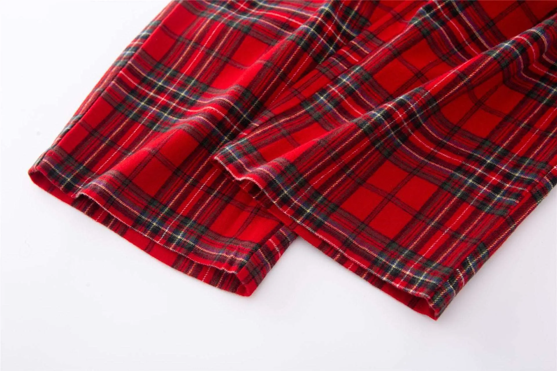 Unisex Couple Red Plaid Loose Long Sleeves Flannel Pajamas Set