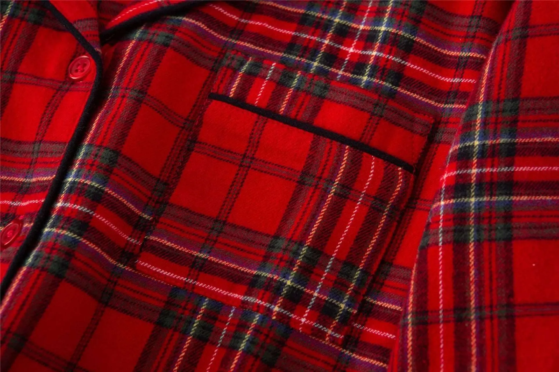 Unisex Couple Red Plaid Loose Long Sleeves Flannel Pajamas Set