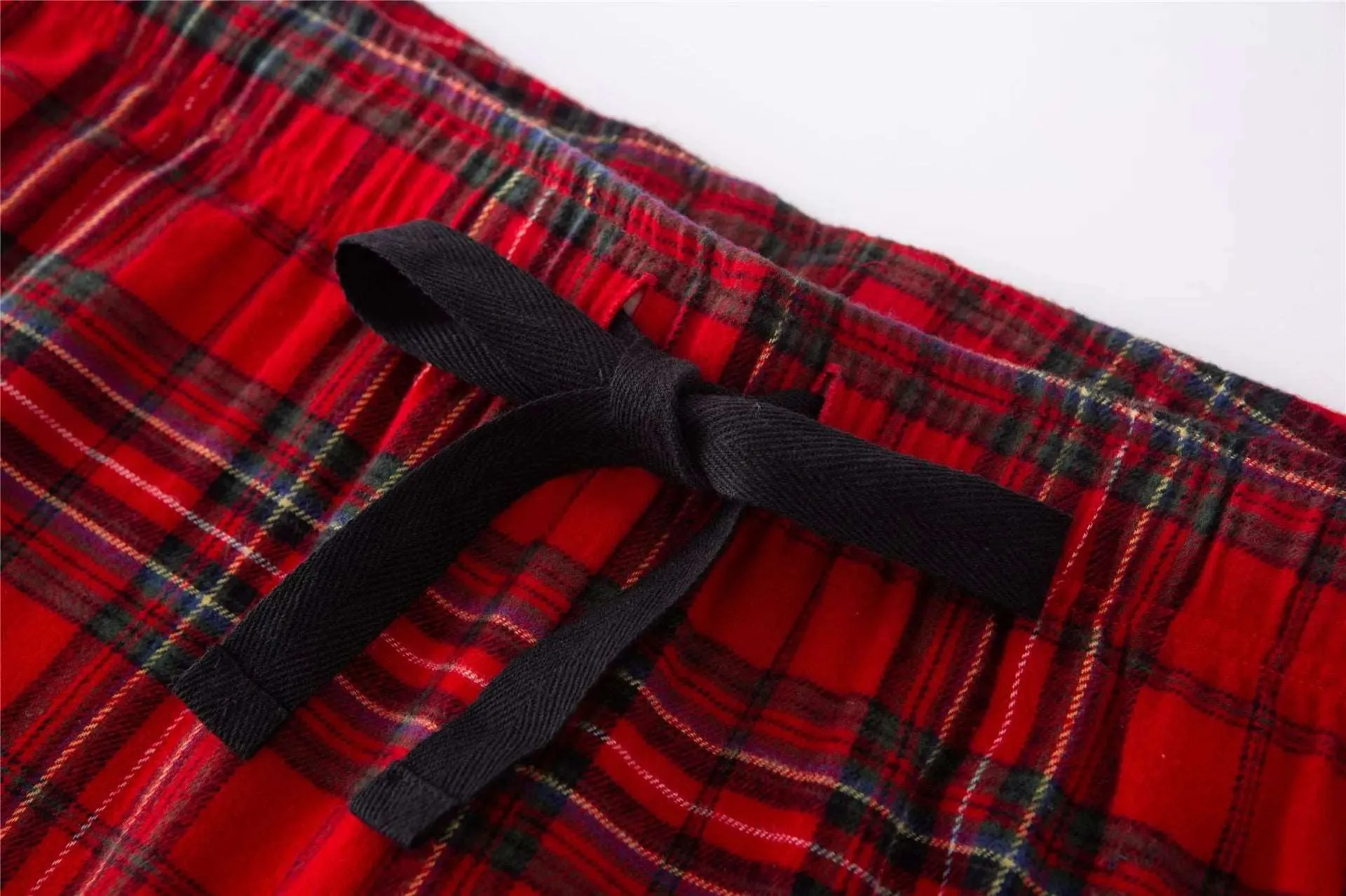 Unisex Couple Red Plaid Loose Long Sleeves Flannel Pajamas Set