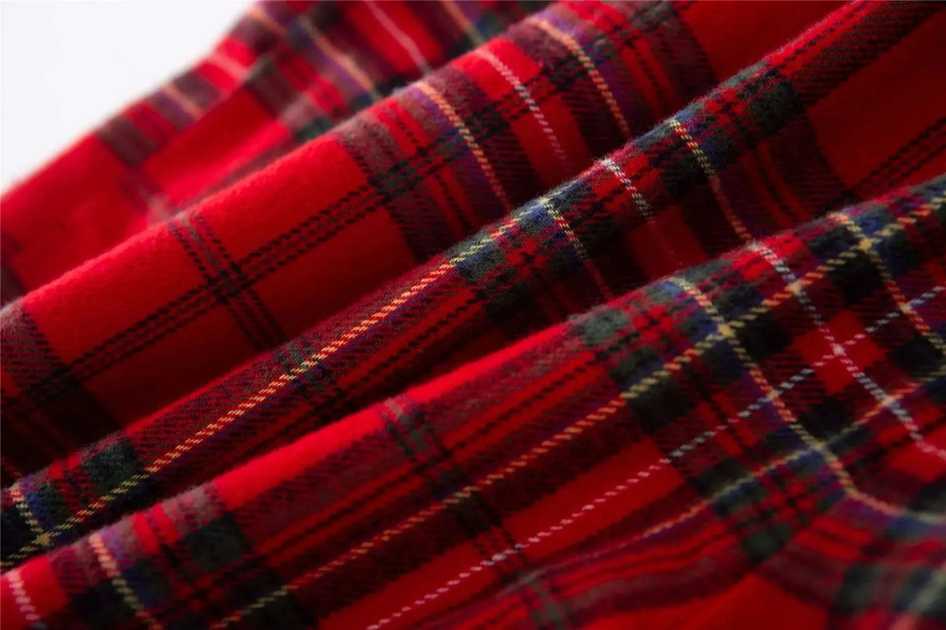 Unisex Couple Red Plaid Loose Long Sleeves Flannel Pajamas Set