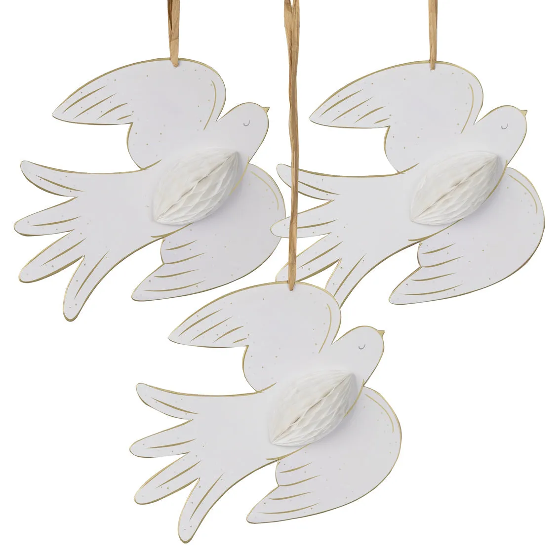 White Dove Honeycomb Hanging Decorations - 3 Pack