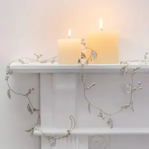 White Leaves Garland with White Wooden Berries