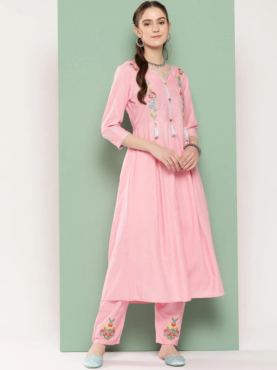 Women Pink Pure Cotton Kurta Set