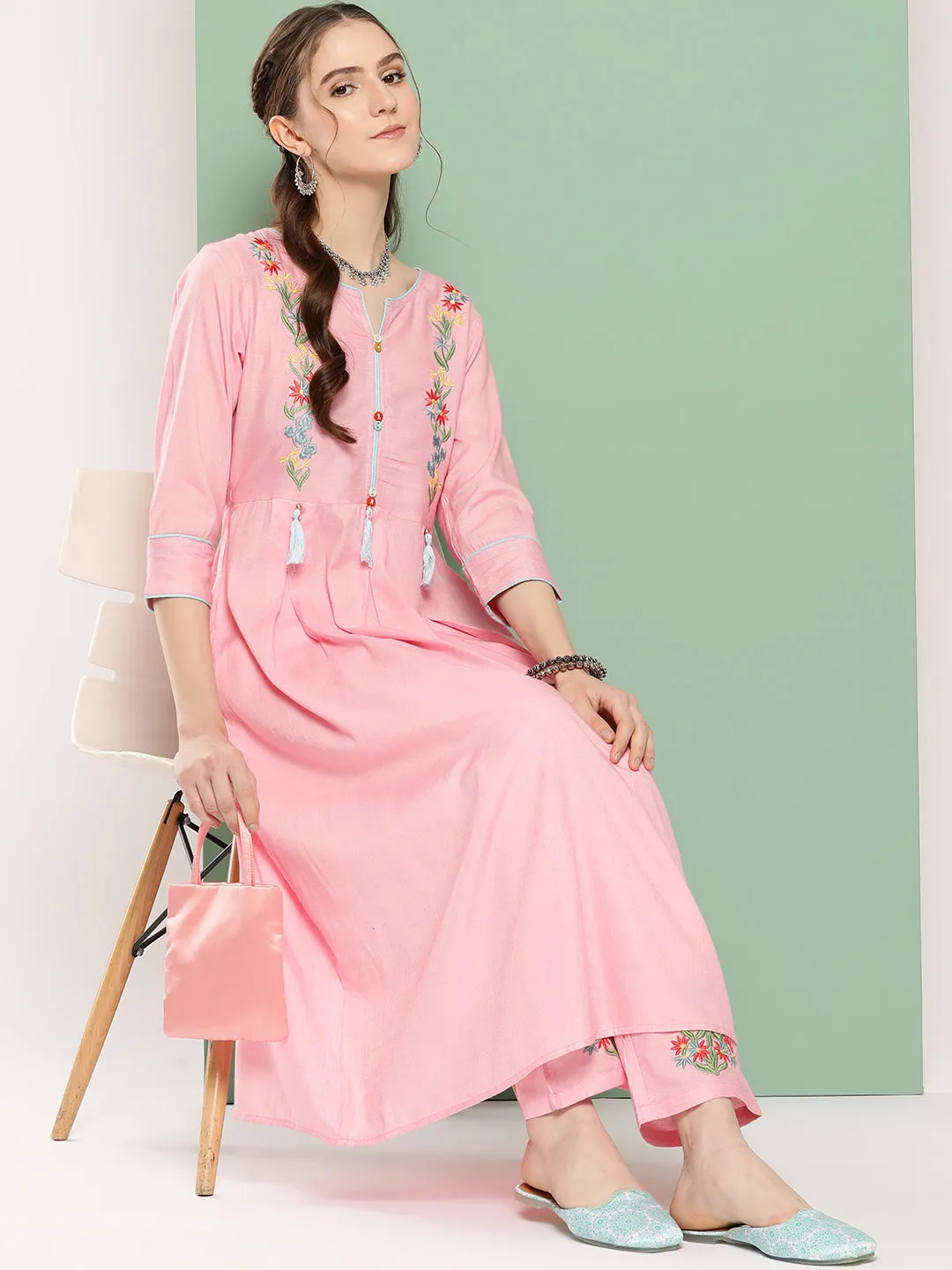 Women Pink Pure Cotton Kurta Set