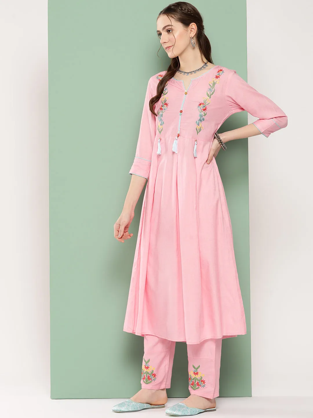 Women Pink Pure Cotton Kurta Set