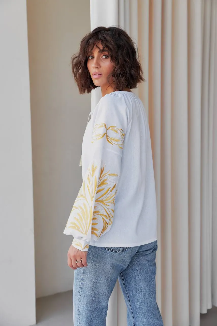 Women's embroidered blouse in Ukrainian style with a wheat ear