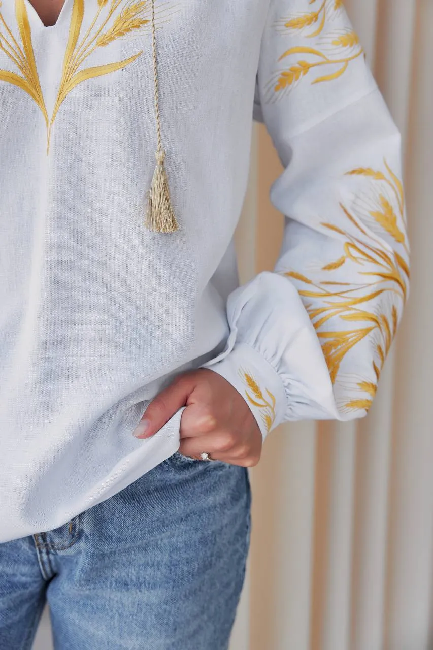 Women's embroidered blouse in Ukrainian style with a wheat ear