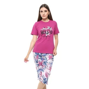 Women's Summer Pajamas Stylish Pink Shirt & Short Purple Pants