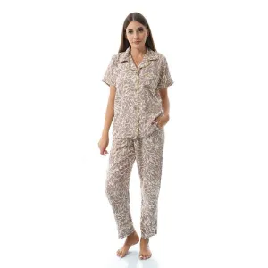 Women's Summer Viscose Classic Elegant Floral Pajamas, Comfortable Sleepwear - Café