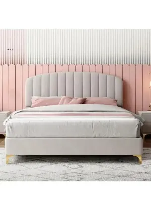 Wooden Twist Impel Modernize Velvet Upholstery Bed for Luxury Bedroom