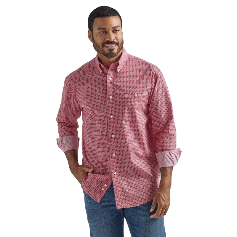 Wrangler Men's Red Long Sleeve Printed Western Shirt